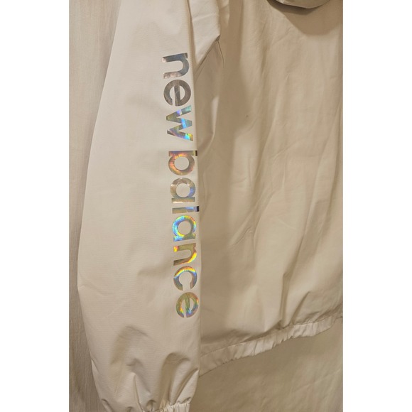 New Balance Womens White Iridescent Holographic Hooded Windbreaker Jacket Large - Picture 3 of 10